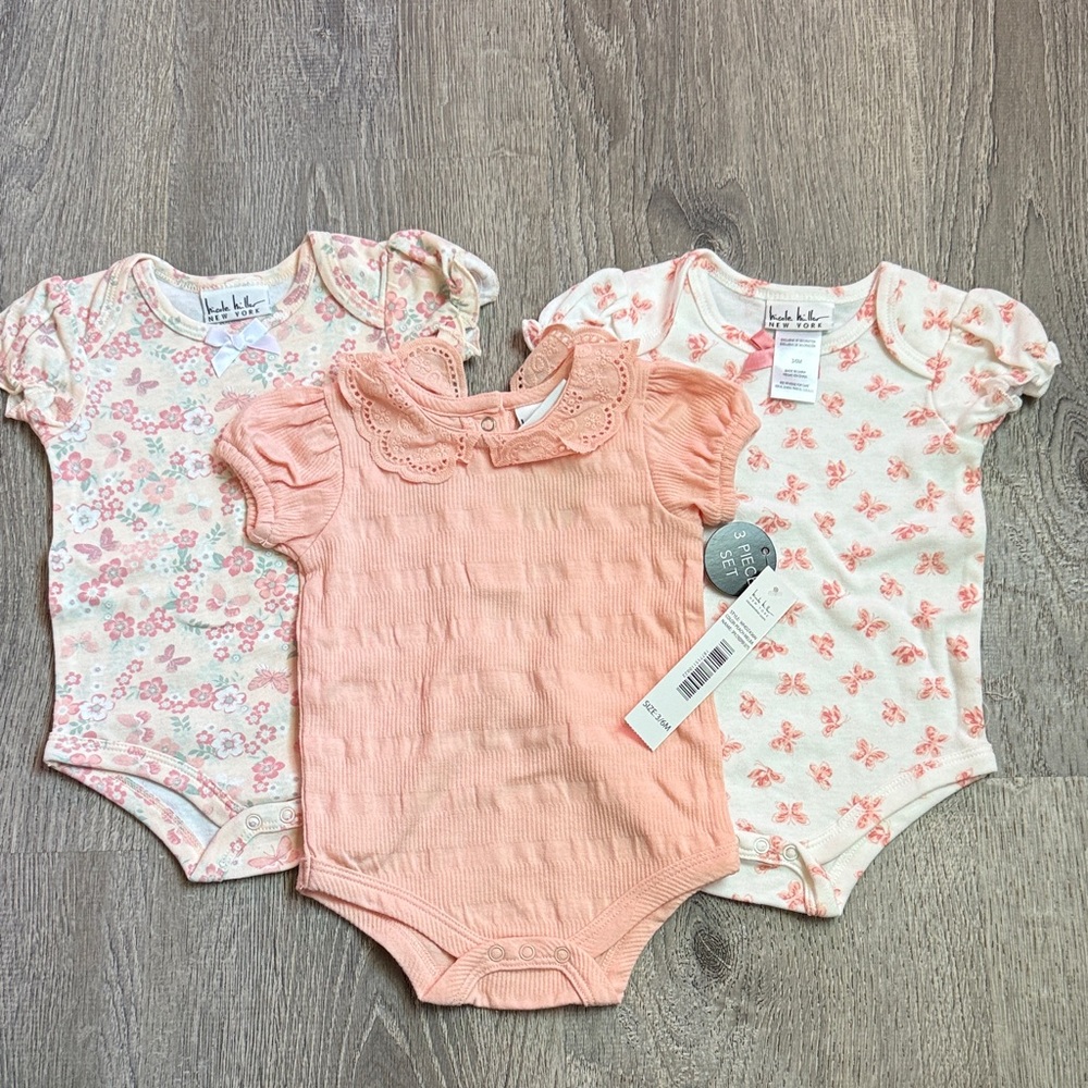 Little Me Peach and Floral Bodysuit Trio